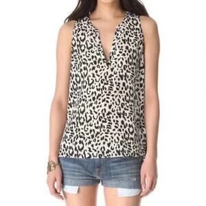 Joie Corette Silk Black & White Leopard Print Sleeveless Blouse M
